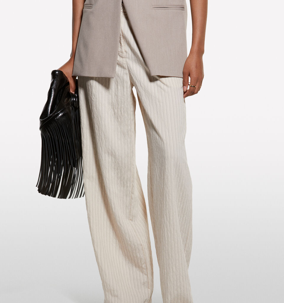 Pantalon rayé blanc crème - pantalons palazzo pour femme - Crème | Sisley image number 3